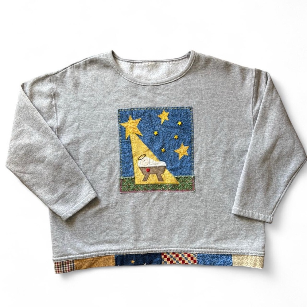 90s Vintage Baby Jesus Patchwork Crewneck, Size XL